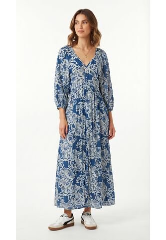 Vestido Largo Azul Para Mujer Con Escote Profundo Belife