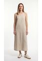 Vestido Largo Café Claro En Lino Para Mujer de Belife