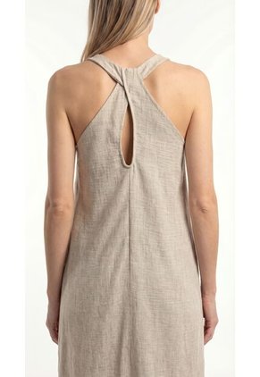 Vestido Largo Café Claro En Lino Para Mujer