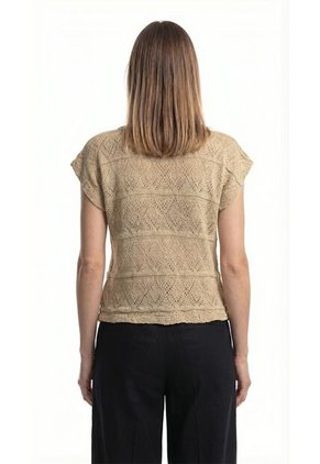 Camiseta Manga Sisa Tejido Crochet Tabaco Para Mujer