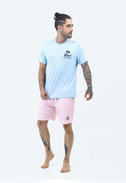 Camiseta De Playa Azul Cielo Oscuro Con Estampado Frontal, Posterior Para Hombre Belife