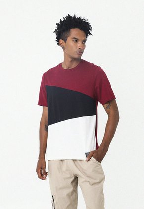 Camiseta Roja En Bloques De Color Para Hombre Belife