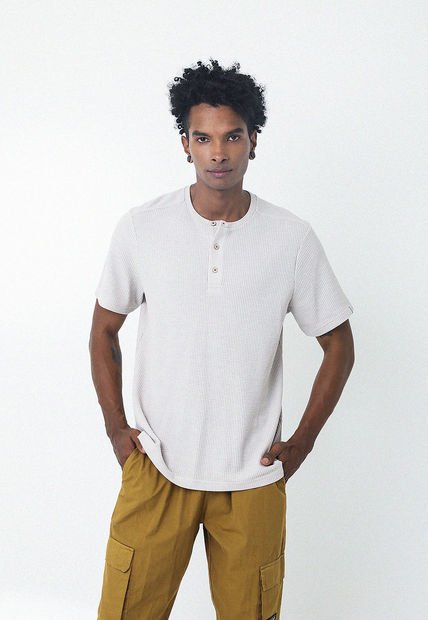 Camiseta Café Con Cuello Redondo Henley Para Hombre Belife