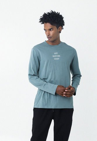 Camiseta Manga Larga Verde Con Estampado Frontal Para Hombre Belife Belife