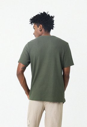 Camiseta Verde Con Cuello Redondo Henley Para Hombre Belife-