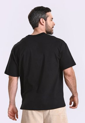 Camiseta Manga Corta Estampada Negra Para Hombre