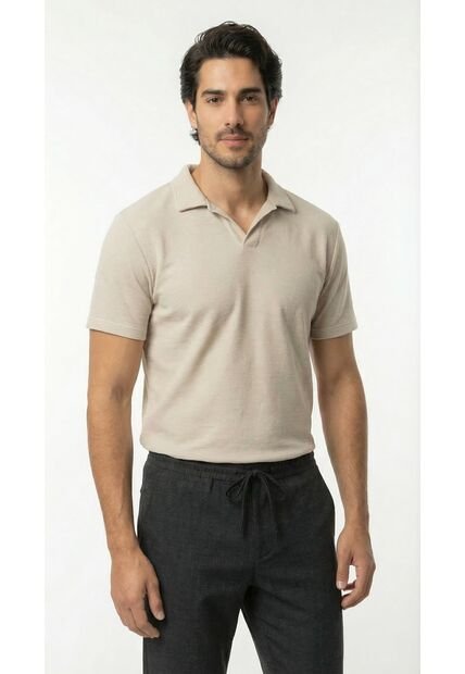 Camiseta Polo Café Cuello Cubano Para Hombre