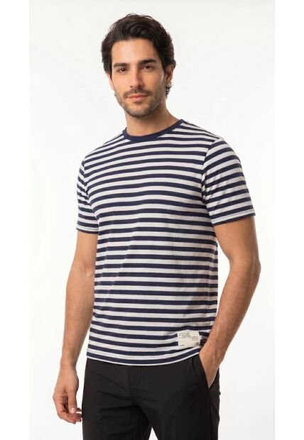 Camiseta Blanca Con Líneas Azules Para Hombre