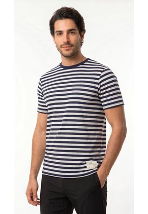 Camiseta Blanca Con Líneas Azules Para Hombre