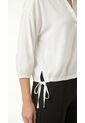 Blusa Blanca Manga Larga Ajustable Para Mujer de Belife