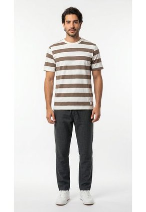 Camiseta Ivory A Rayas Café Manga Corta Para Hombre