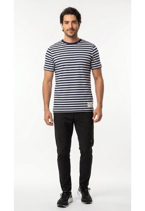 Camiseta Blanca Con Líneas Azules Para Hombre
