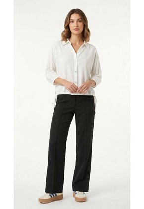 Blusa Blanca Manga Larga Ajustable Para Mujer