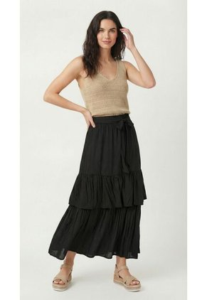 Falda Larga Negra Con Cinturón Para Mujer