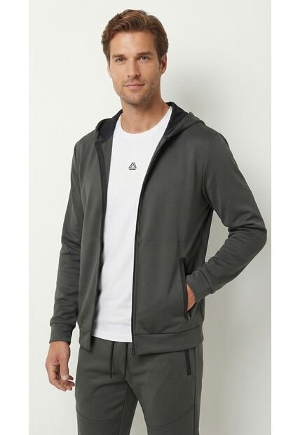 Chaqueta Deportiva Gris Con Capucha Para Hombre