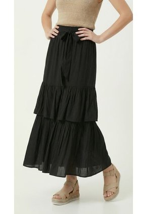 Falda Larga Negra Con Cinturón Para Mujer