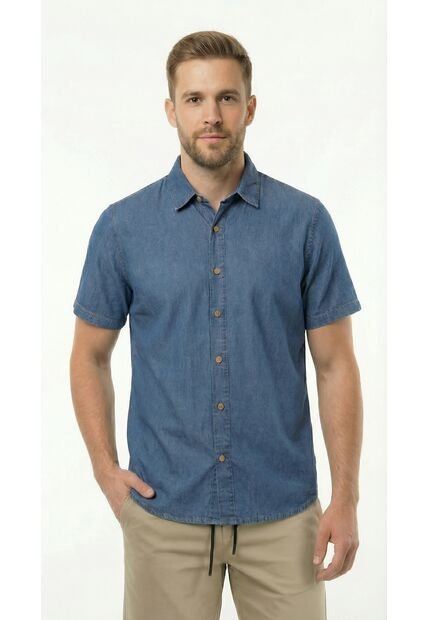 Camisa Denim Manga Corta Para Hombre