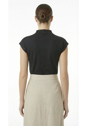 Blusa Negra Manga Sisa Cuello Alto Mujer