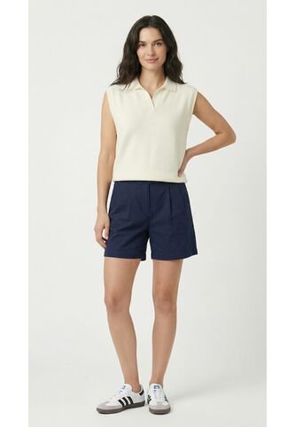 Chaleco Tejido Ivory Con Cuello Camisero Para Mujer Belife