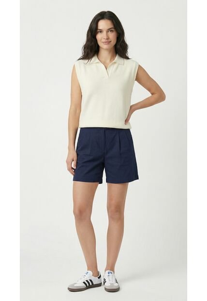 Chaleco Tejido Ivory Con Cuello Camisero Para Mujer