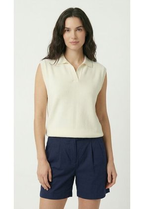 Chaleco Tejido Ivory Con Cuello Camisero Para Mujer