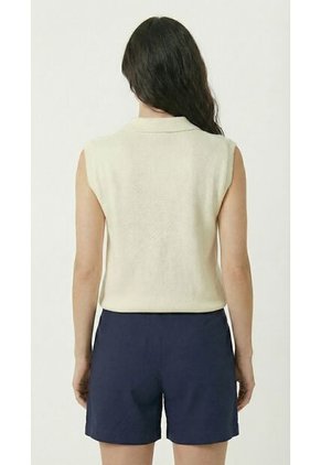 Chaleco Tejido Ivory Con Cuello Camisero Para Mujer