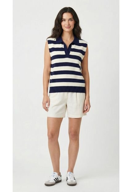 Chaleco Tejido A Rayas Azul Para Mujer