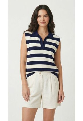 Chaleco Tejido A Rayas Azul Para Mujer