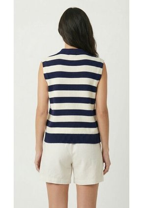 Chaleco Tejido A Rayas Azul Para Mujer