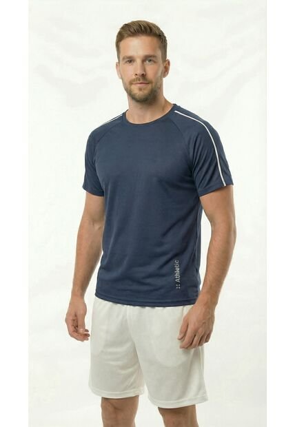 Camiseta Deportiva Azul Manga Ranglán Para Hombre