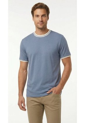 Camiseta Azul Manga Corta Hombre Con Cuello Y Puños Blancos