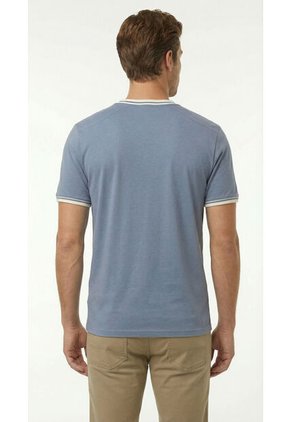 Camiseta Azul Manga Corta Hombre Con Cuello Y Puños Blancos