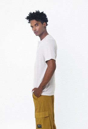 Camiseta Café Con Cuello Redondo Henley Para Hombre Belife