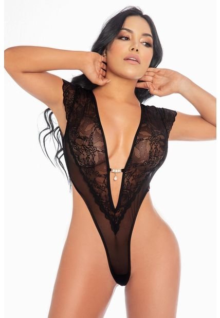 Body Encaje Y Tul Color Negro Bésame