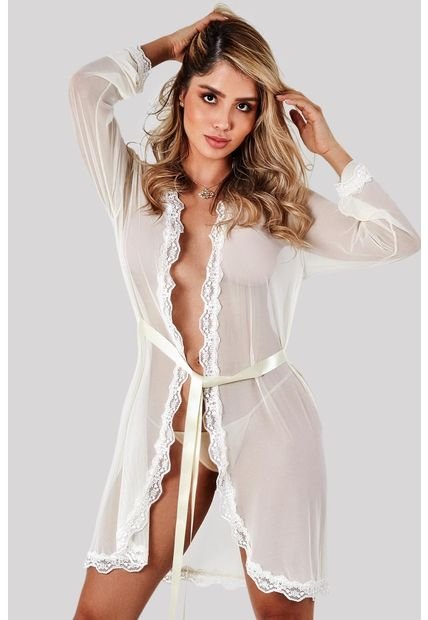Kimono Manga Larga Lencería Sensual - Bésame-Blanco