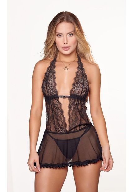 Baby Doll Encaje Y Tul Spandex Bésame