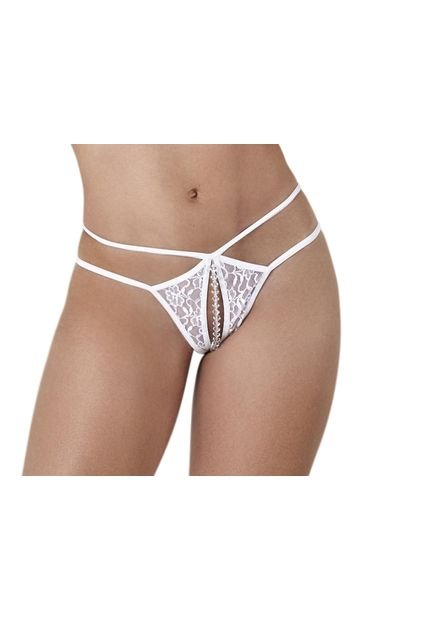 Pantie Tanga Brasilera Ajustable Con Abertura - Bésame-Blanco