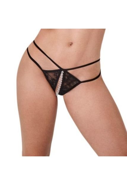 Pantie Tanga Brasilera Ajustable Con Abertura - Bésame-Negro