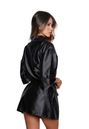 Kimono En Satín Para Dama - Bésame-Negro