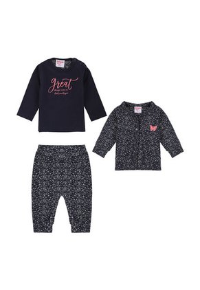 SET 3 PIEZAS CHAQUETA CON CAMISETA ESTAMPADA MANGA CORTA Y PANTALON NIÑA BIUM0907