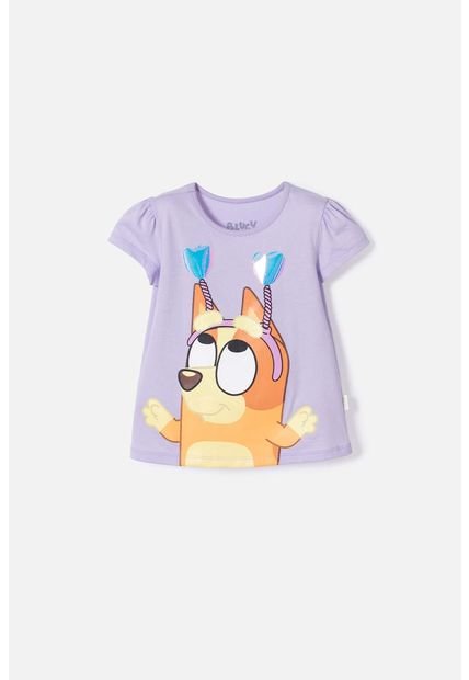 Camiseta De Bluey Lila Estampada En Frente Para Niña 2T A 6T 3T