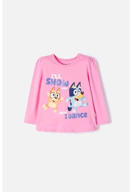 Camiseta De Bluey Rosada Manga Larga Para Niña 2T A 6T 3T