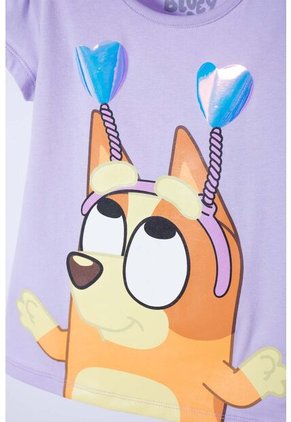 Camiseta De Bluey Lila Estampada En Frente Para Niña 2T A 6T 4T