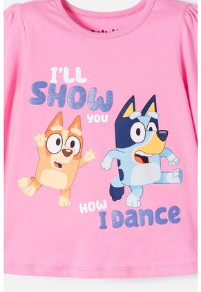 Camiseta De Bluey Rosada Manga Larga Para Niña 2T A 6T 4T