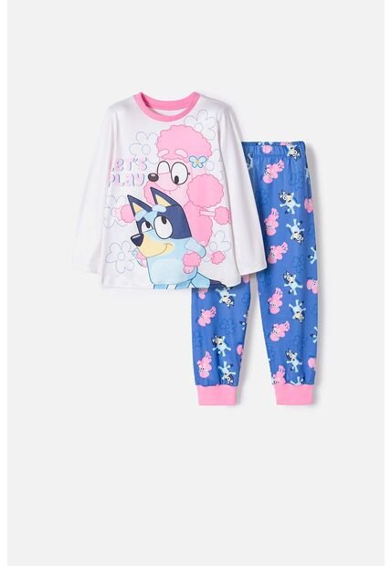 Pijama De Bluey Multicolor Manga Larga Para Niña 2T A 6T 3T