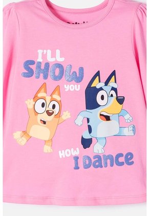 Camiseta De Bluey Rosada Manga Larga Para Niña 2T A 6T 3T