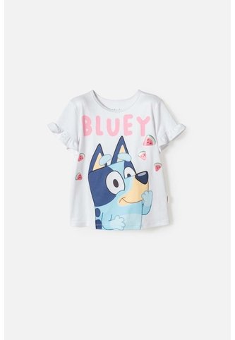 Camiseta De Bluey Blanca Manga Corta Para Niña De 2T A 6T 3T BLUEY