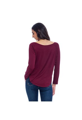 Mila Blusa Para Dama Color Vinotinto Bocared Manga Larga Con Estampado En Delantero