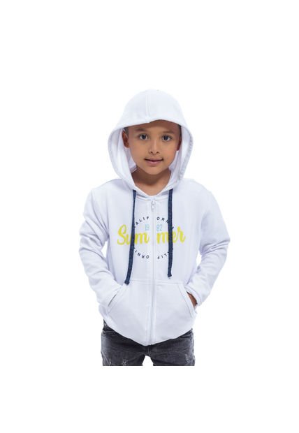 Stonne Saco Para Niño Color Blanco Bocared Manga Larga Con Capota Y Estampado En Delantero