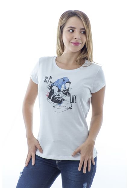 Blusa Color Blanco Manga Corta Cuello Redondo Con Estampado En Delantero March